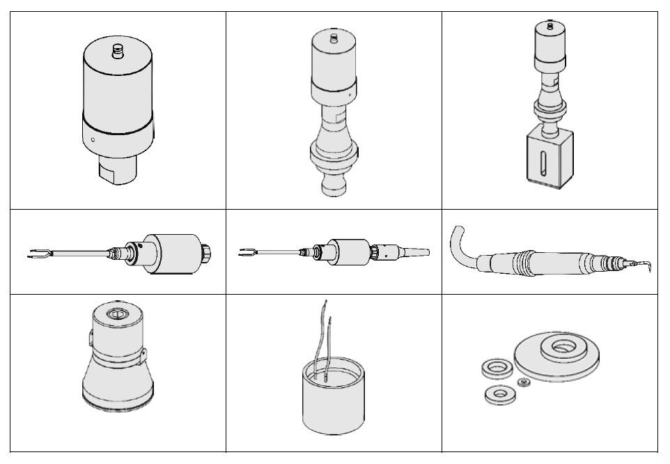 Examples of ultrasonic devices and typical configurations testable by the TRZ Analyzer.