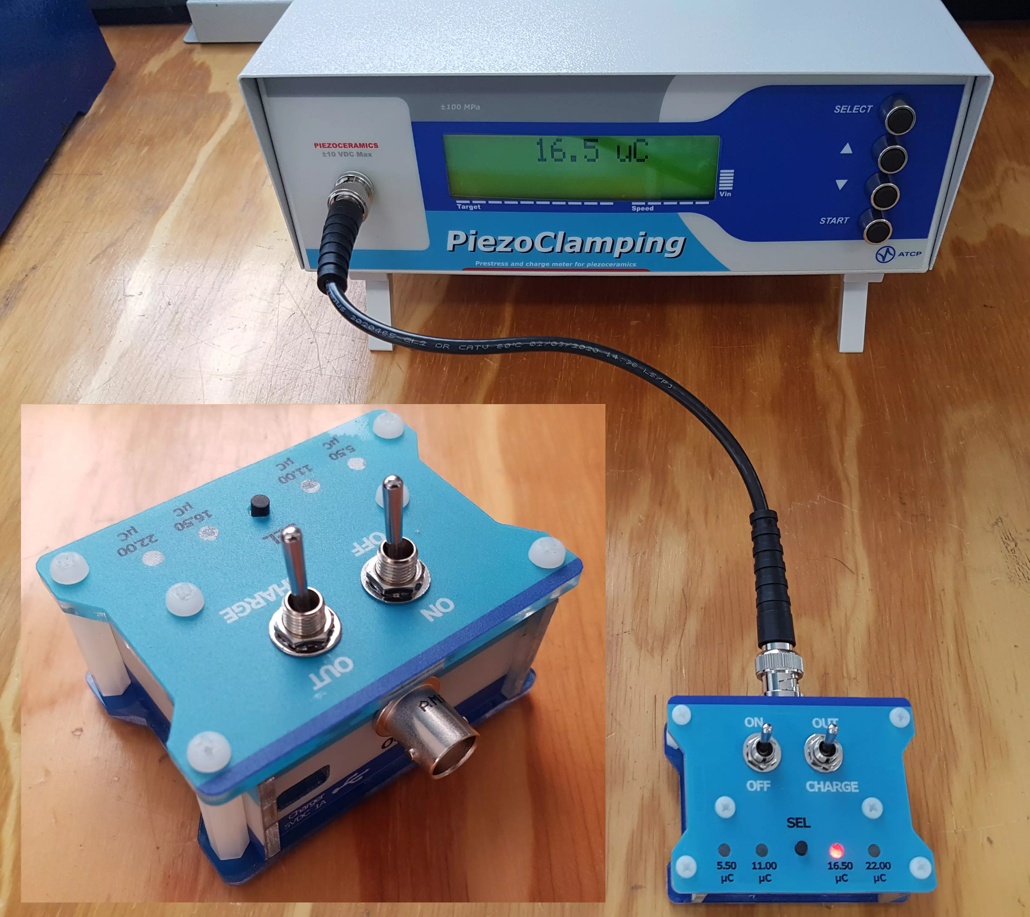 Prueba funcional y calibración de un PiezoClamping con el kit de calibración.