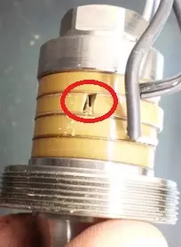 Ultrasonic welding converter with one of its piezoelectric ceramics broken and displaced.
