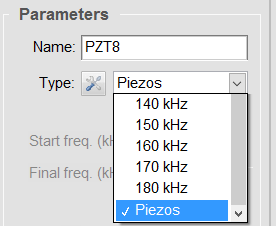 TRZ Software parameters selection for piezo ceramics testing.