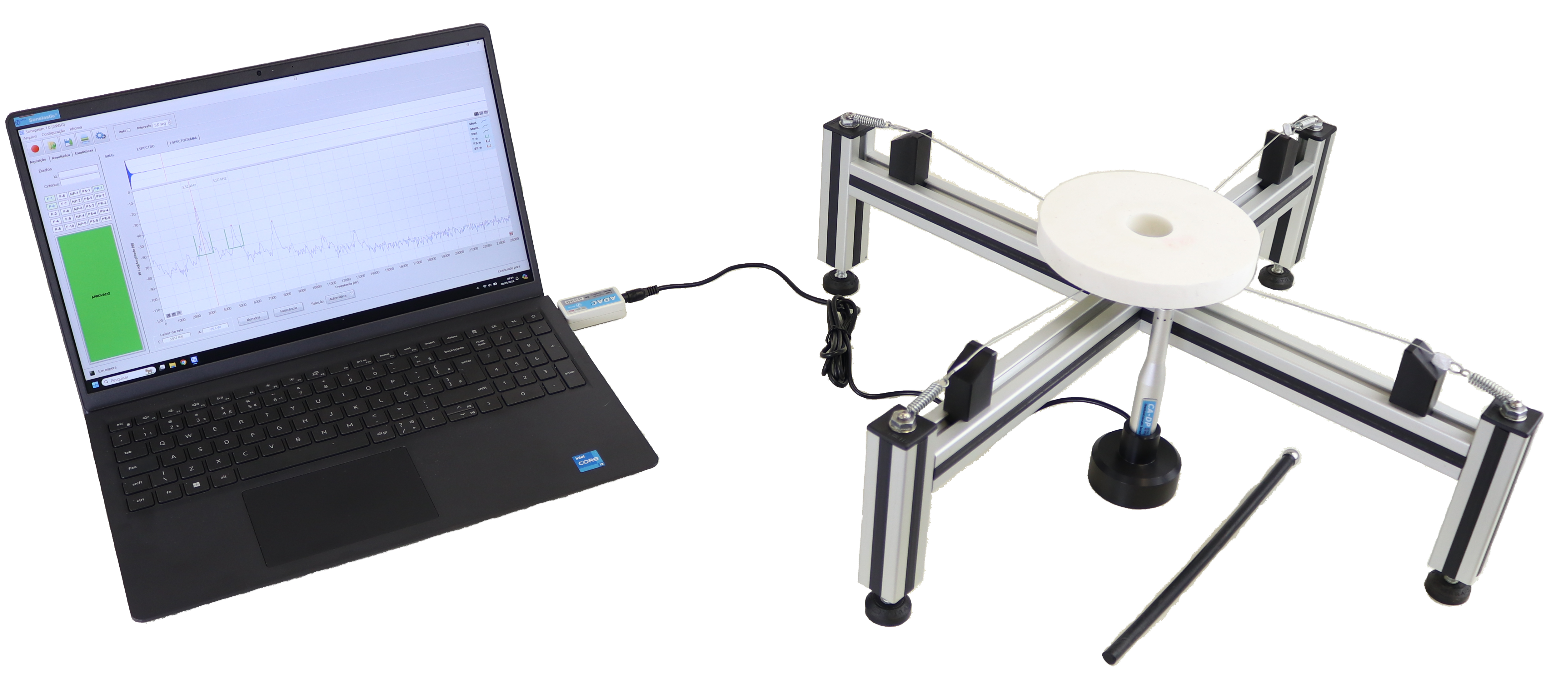 Ensayo de muela abrasiva para detección de grietas mediante espectroscopía acústica resonante con el Software Soneteste